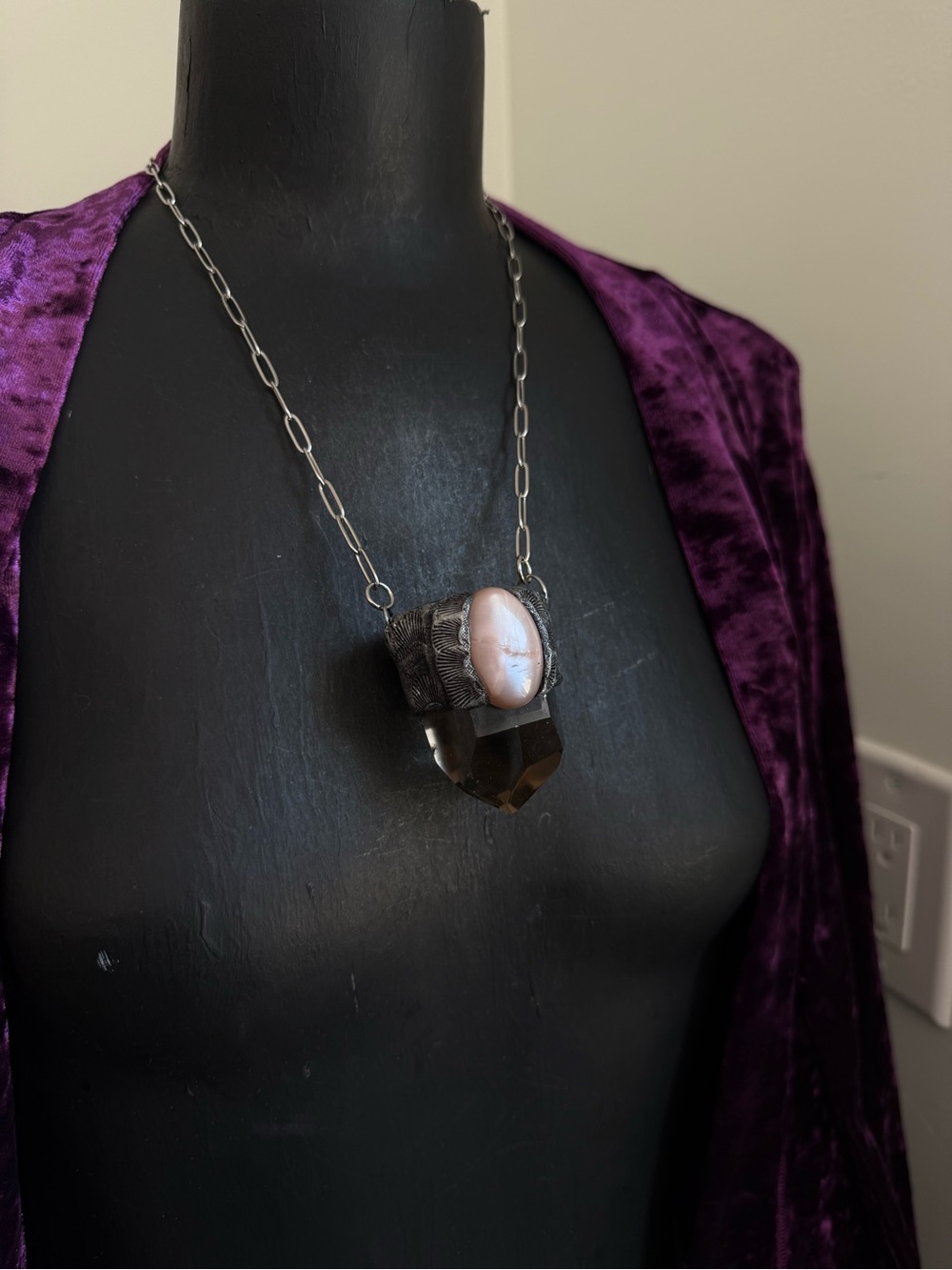 Smoky Quartz and moonstone Pendant Necklace chunky protection jewelry fall witch